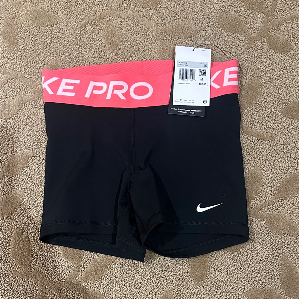 Nike Pro Black Shorts with Pink Waistband